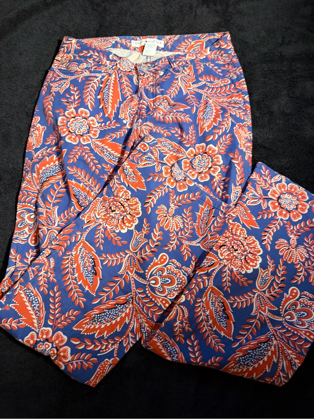 Vintage Tommy Hilfiger Womens Red White Blue Floral Flared Jeans 4 Paisley - Picture 8 of 8